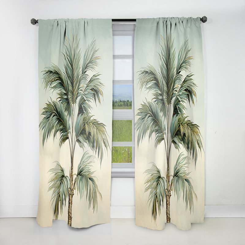 Gurgen Minimalism Palm Tree Solitude IV - Traditional Velvet Curtain - Room Darkening - 1 Panel, 52" W x 108" L