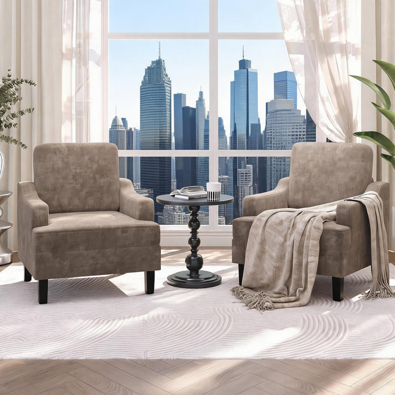 Fauteuil à oreilles à oreilles, en chenille moderne, avec dossier haut, Tan Chenille