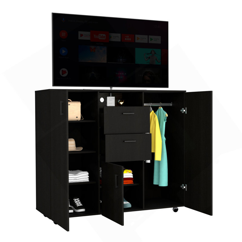 Commode à double porte Quizz, chambre à coucher, noir