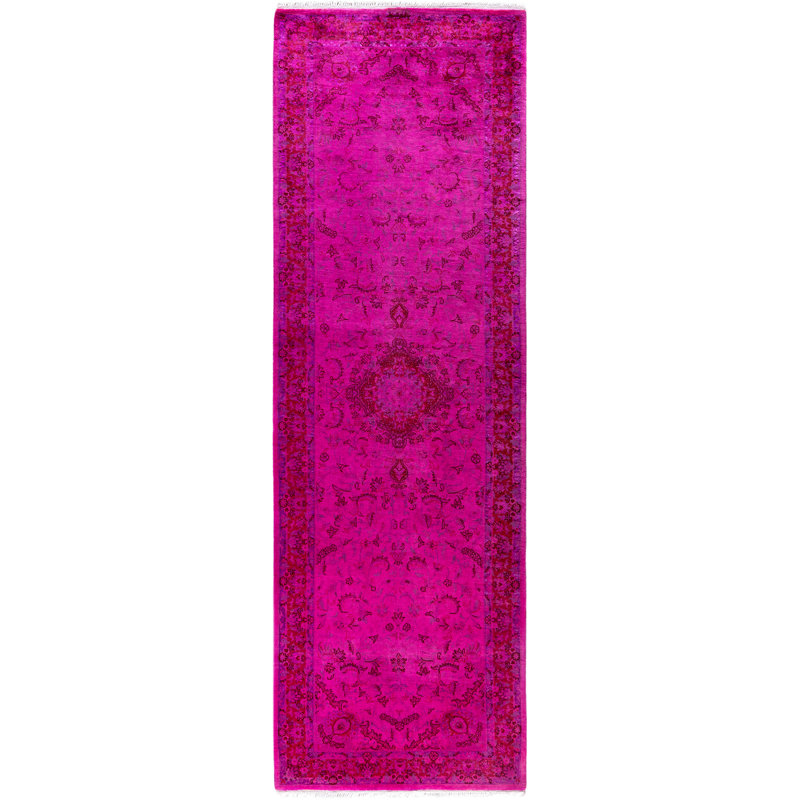 Tapis de couloir rose en laine noué à la main Colangelo 2 pi 8 po x 8 pi 5 po