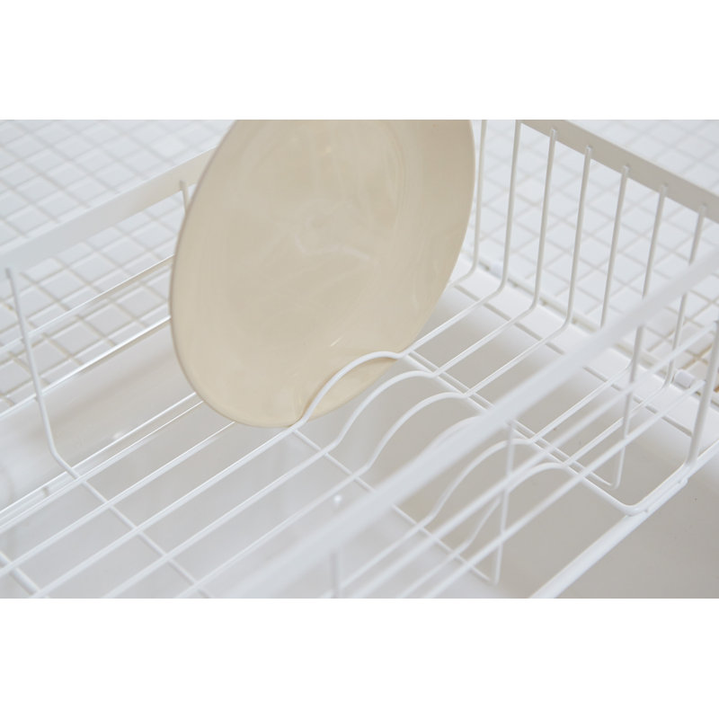 White Metal Over-the-Sink Dish Rack with Wooden Handles