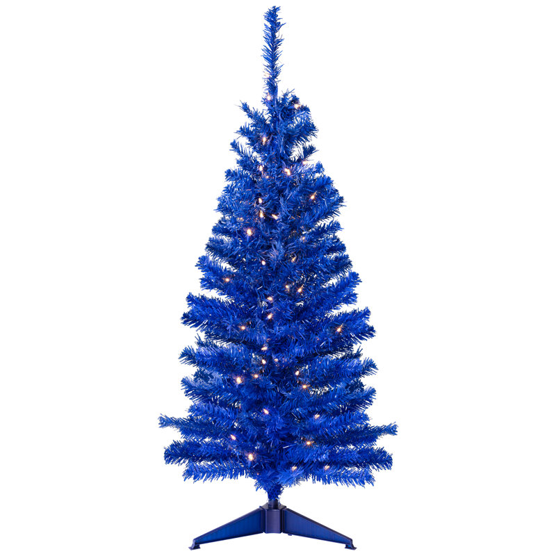 Pre-Lit Medium Artificial Pine Christmas Tree - Royal Blue - Clear Lights, 4'