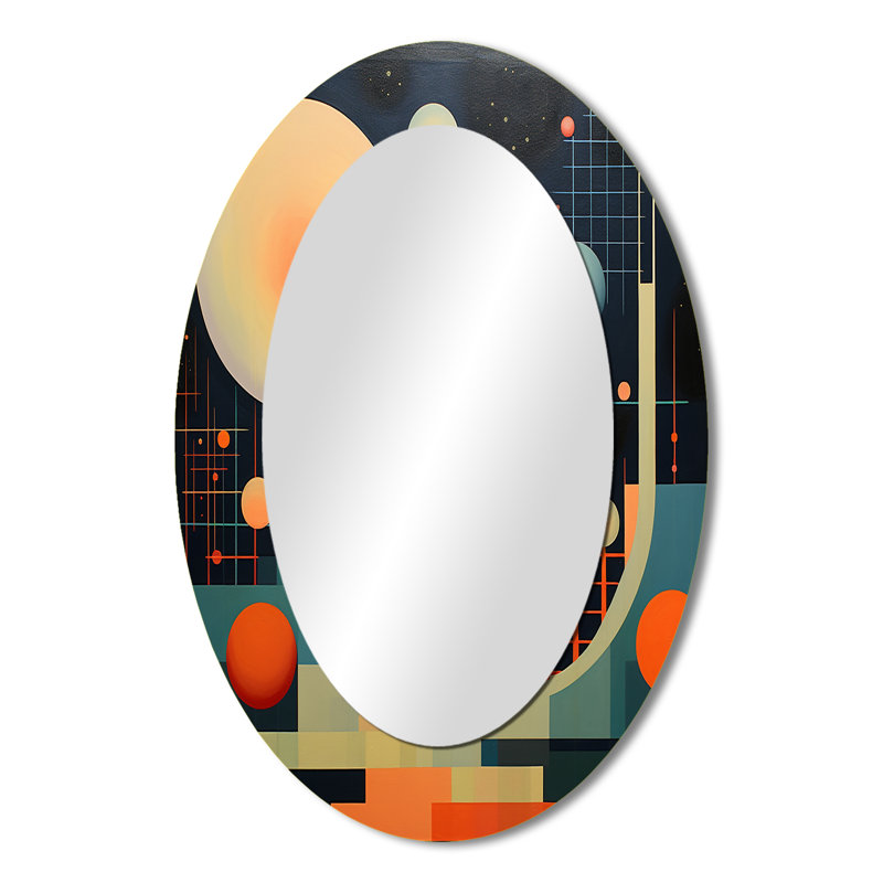Full Moon Visions Midcentury Geometric Abstract - Large Oval Wall Mirror On Metal, 36" x 24"