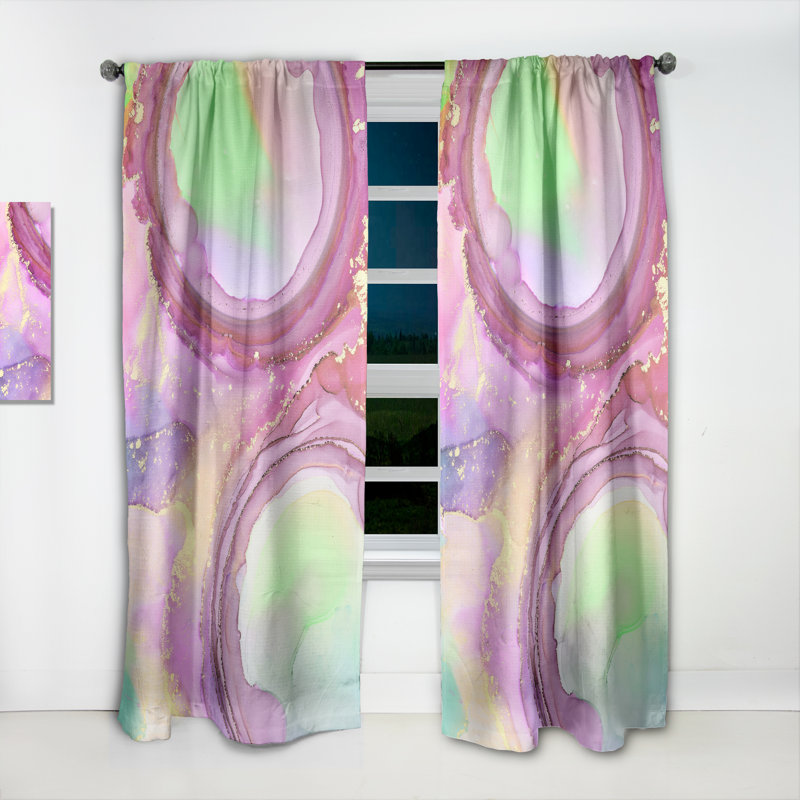 Panneau de rideau simple semi-transparent à motif géométrique abstrait mauve et vert Luxury I