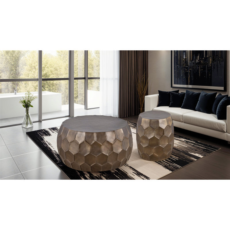 Ensemble de table basse et de table de bout en aluminium exquis avec base élégante, Doré