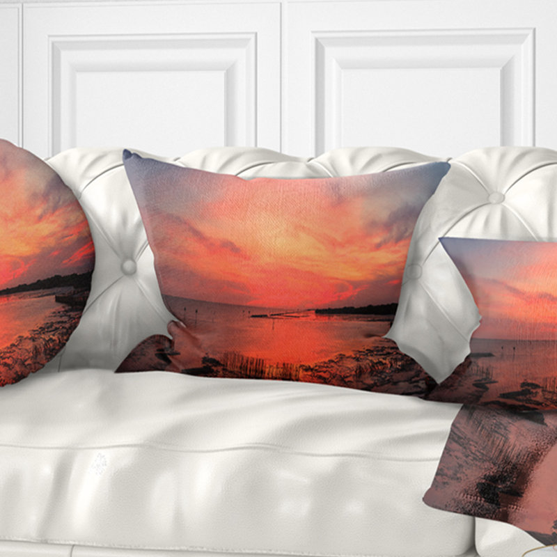 Coussin en seascape de soleil en mer, 16 po x 1 po, Coussin décoratif