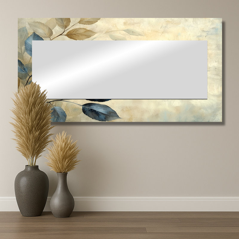 Faded Sepia Leaves II - Floral Decorative Mirror Wall Art - Printed On Metal, 28" x 55"