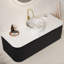 Meuble-lavabo de salle de bain 48 po Dina, armoire de rangement à bords arrondis et rayés avec 2 tiroirs, lavabo rond en céramique blanc mat et plateau en pierre frittée blanc de Carrare, pré-assemblé, couleur noire -1897124549