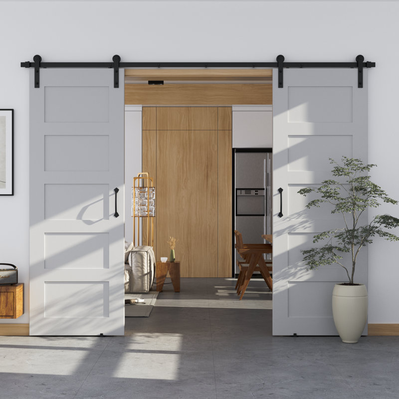 9ft Black Steel Sliding Barn Door Hardware Track Kit