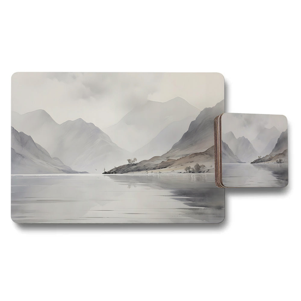 Serene Mountain Landscape Placemat And Coaster Set For Dining Table