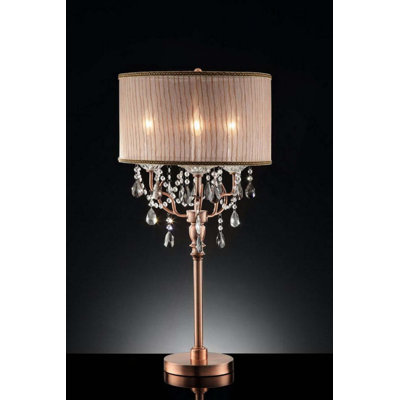 Lampe de table "Rosie" avec accents rose argenté et cristal, abat-jour