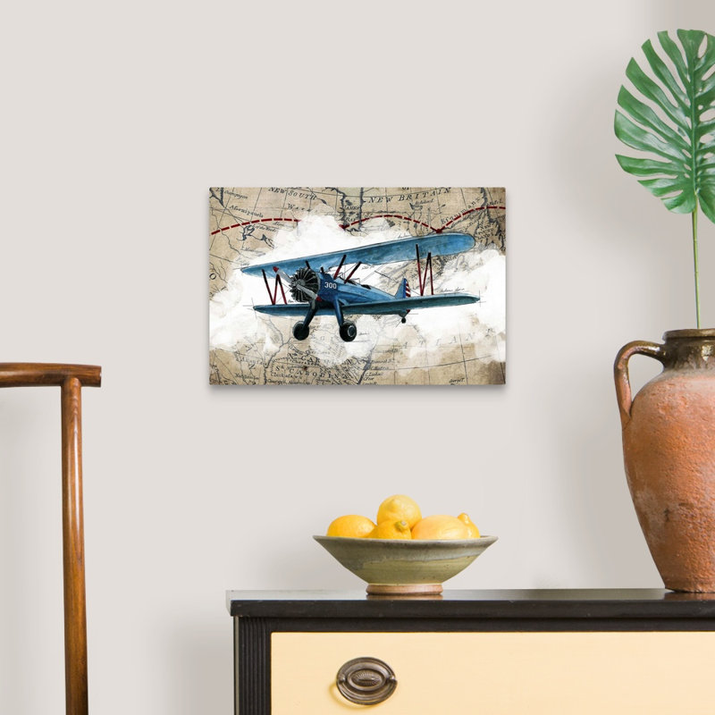 Biplane 1-impression d’art graphique sur toile, Toile tendue, H 12 po x l 18 po x P 1,25 po