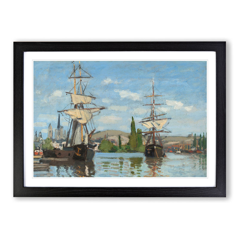 Ships Riding on the Seine by Claude Monet - Picture Frame Painting, 27cm H x 36cm W x 2cm D, Black Framed