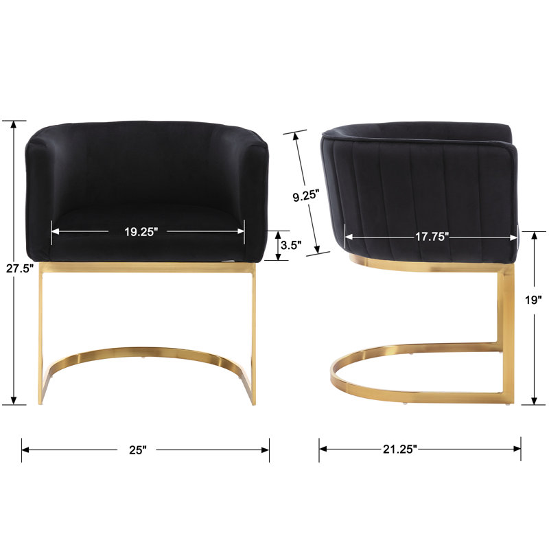 Black Velvet Upholstered Side Chair with Gold Metal Frame