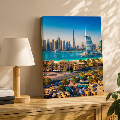 Canvas Create A Vibrant And Dynamic Cityscape Of Dubai Showcasing The Wall Art Iconic Burj Al Arab In The Foreground With Its Sail Canvas Wall Art