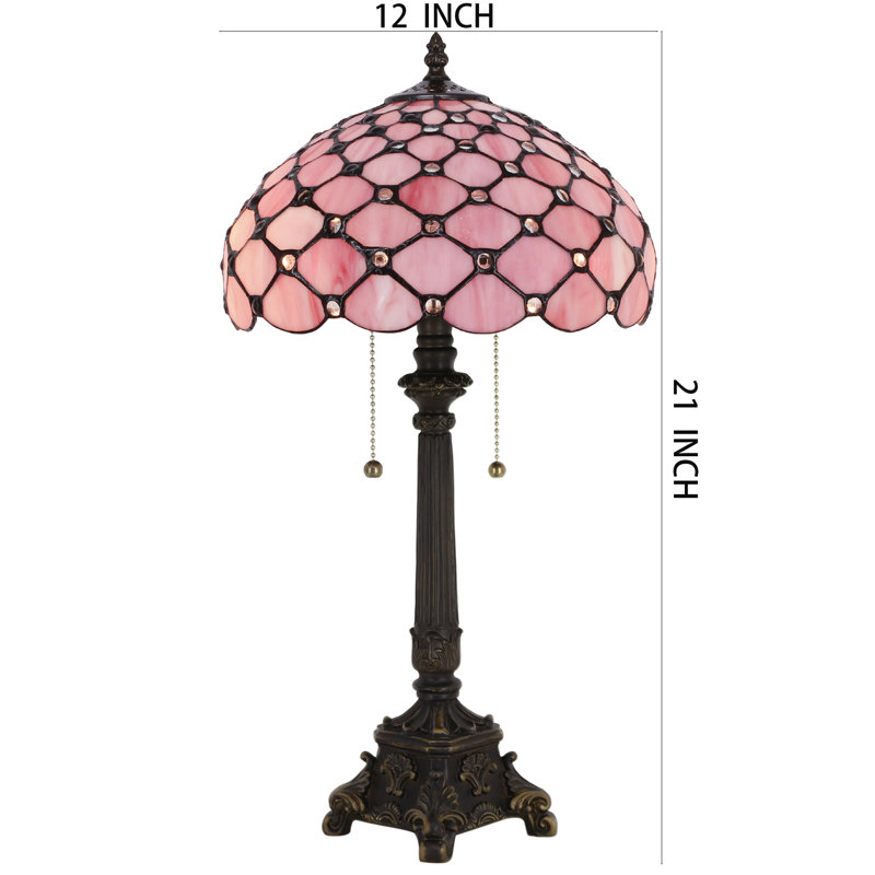 Tiffany Table Lamp Pink Bead Style Stained Glass Desk Lamp 12X12X21 Inches Reading Light
