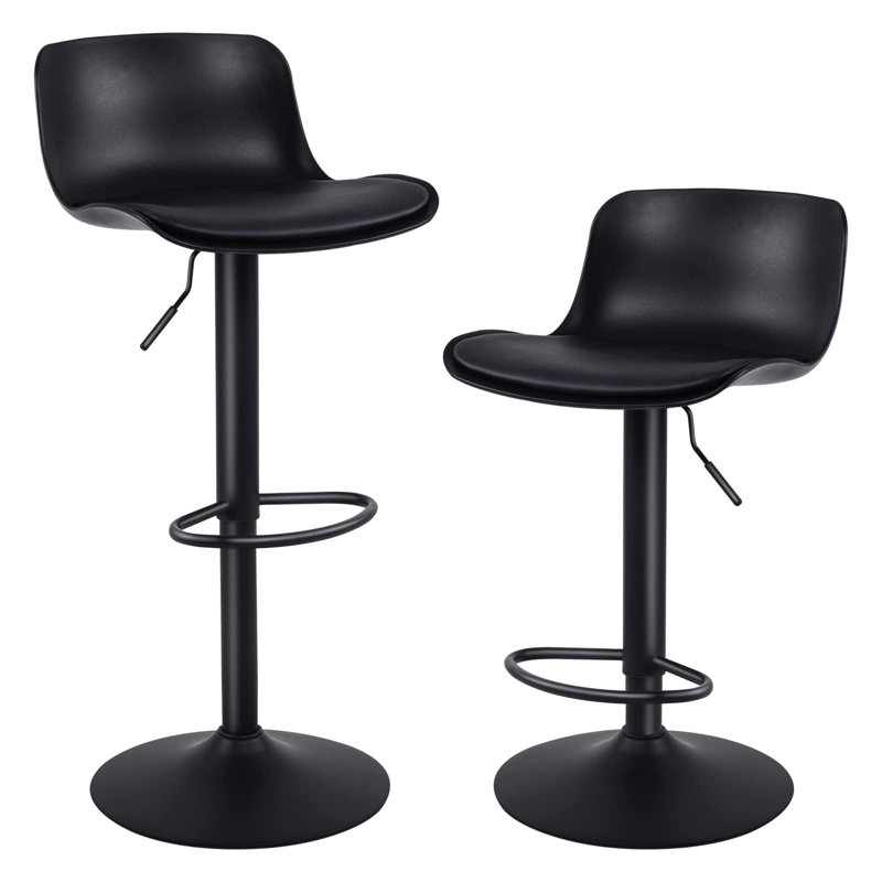 Furniture Modern Design Barstools With Adjustable Height And 360 Rotation,Ergonomic Streamlined Polypropylene High Bar Stools For Bar Counter, Kitchen And Home (Set Of 2, Black)