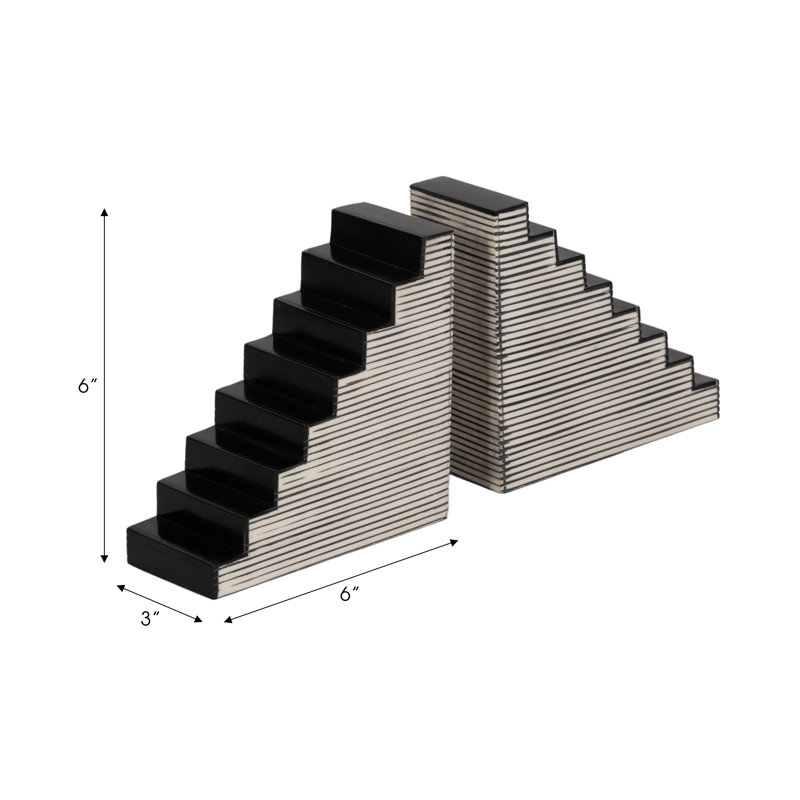 Striped Steps Bookends, Black/White - A Fusion Of Mdf And Resin Magic
