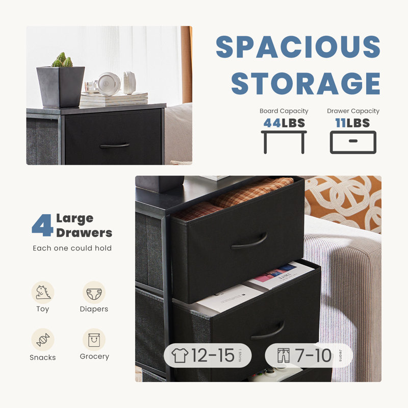 Commode 1 pièce à 4 tiroirs avec grande capacité de rangement, Noir, noir, noir, noir