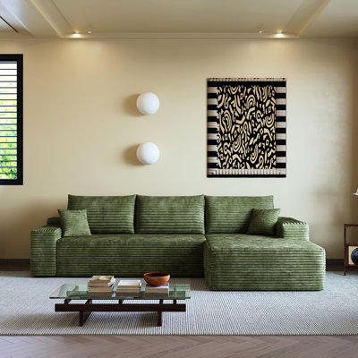 Canapé modulaire en L 107 po avec méridienne en L 107 po, modulaire moderne avec assise profonde et tissu velours côtelé, canapé 3 places pour le salon, aucun siège en tissu requis