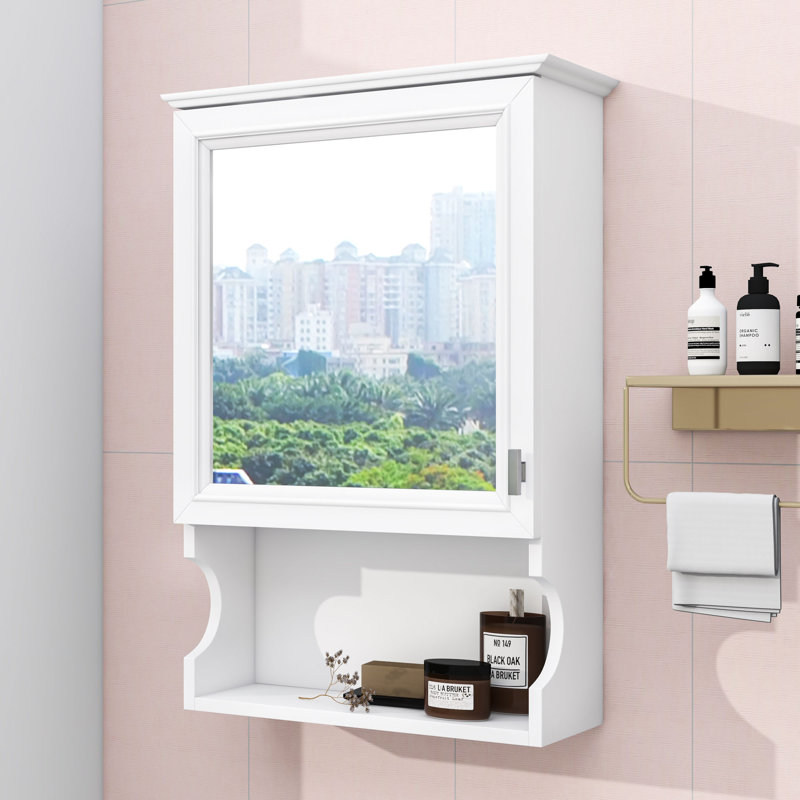 Armoire de rangement murale avec miroir, Blanc