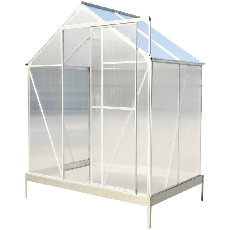 Serre en polycarbonate de 6,3 pi x 4,2 pi x 7 pi, H 96,8 po x l 75,2 po x P 51,2 po, Argent argent