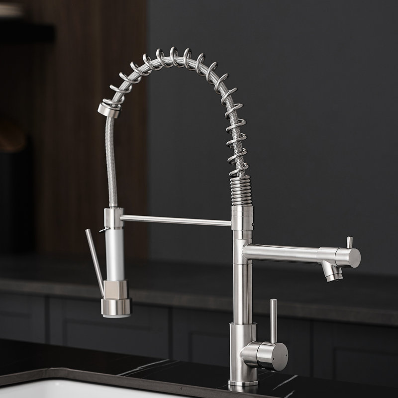 Stainless Steel Kitchen Sink Faucet, Pull Down , Brushed Nickel Plating, Long-Term Use Commercial Tap, Steel, Nickel, Space Layout