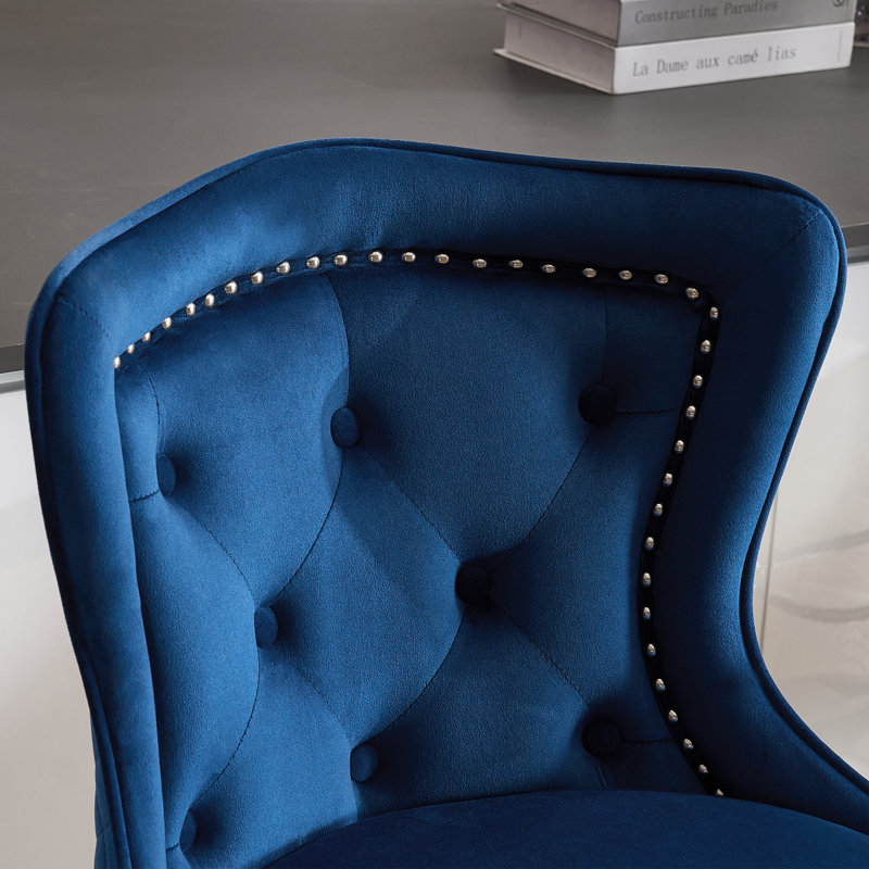 Fredez Swivel Upholstered Adjustable Height Counter Stool, Chrome, Dark Blue