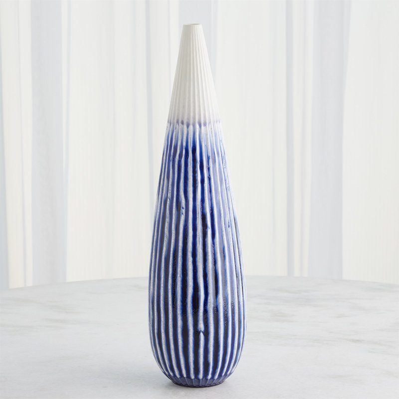 Furrow Handmade Ceramic Table Vase, 22.25" H x 6" W x 6" D, Deep Blue