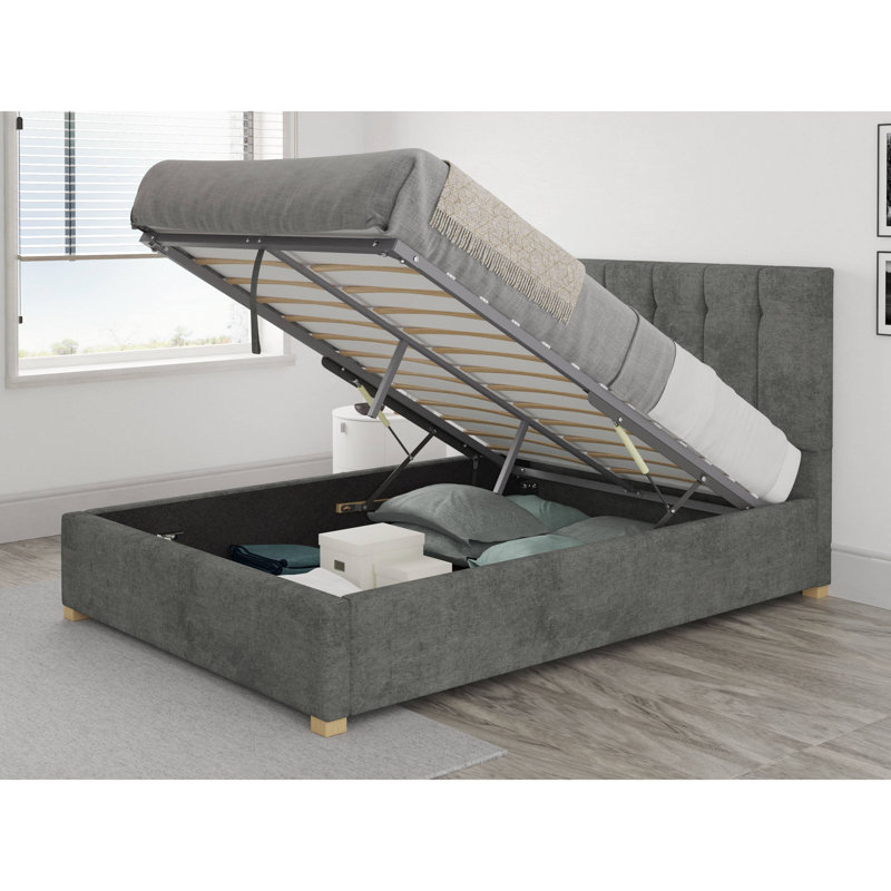Hutridge Upholstered Ottoman Storage Bed, Double (4'6), Granite