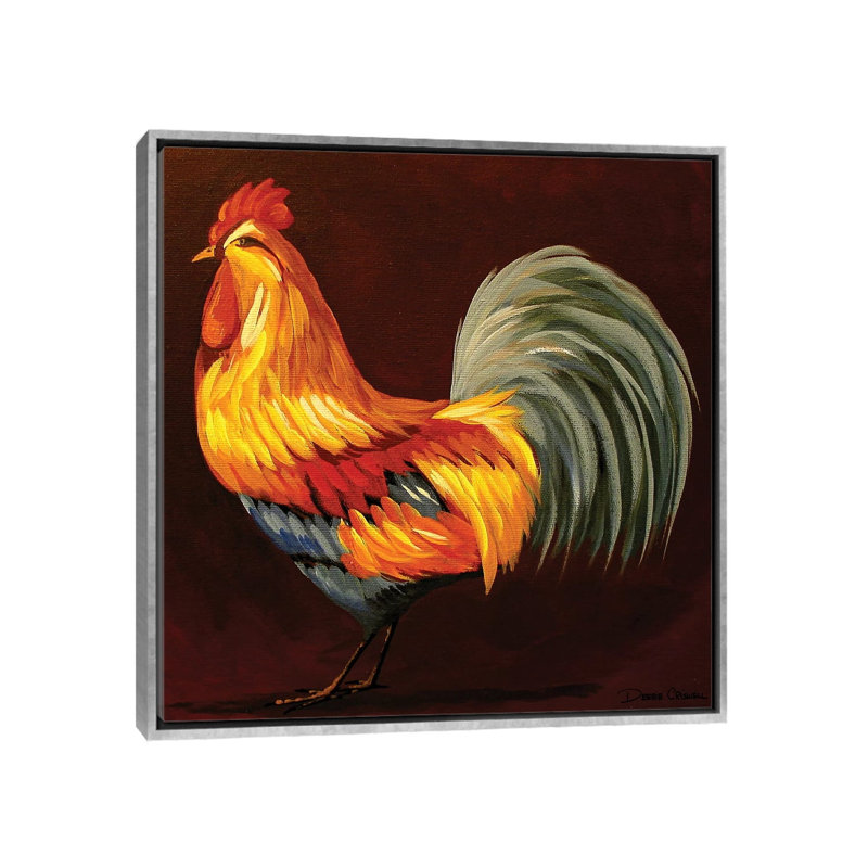 «Pretty Rooster» par Debbie Criswell - reproduction d'art, Aucun mat, H 37 po x l 37 po x P 1,5 po, Toile avec cadre argenté