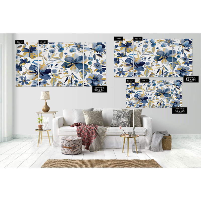 Golden Indigo Garden-reproduction d’image sur toile multi-pièces, H 32 po x l 64 po x P 1,5 po