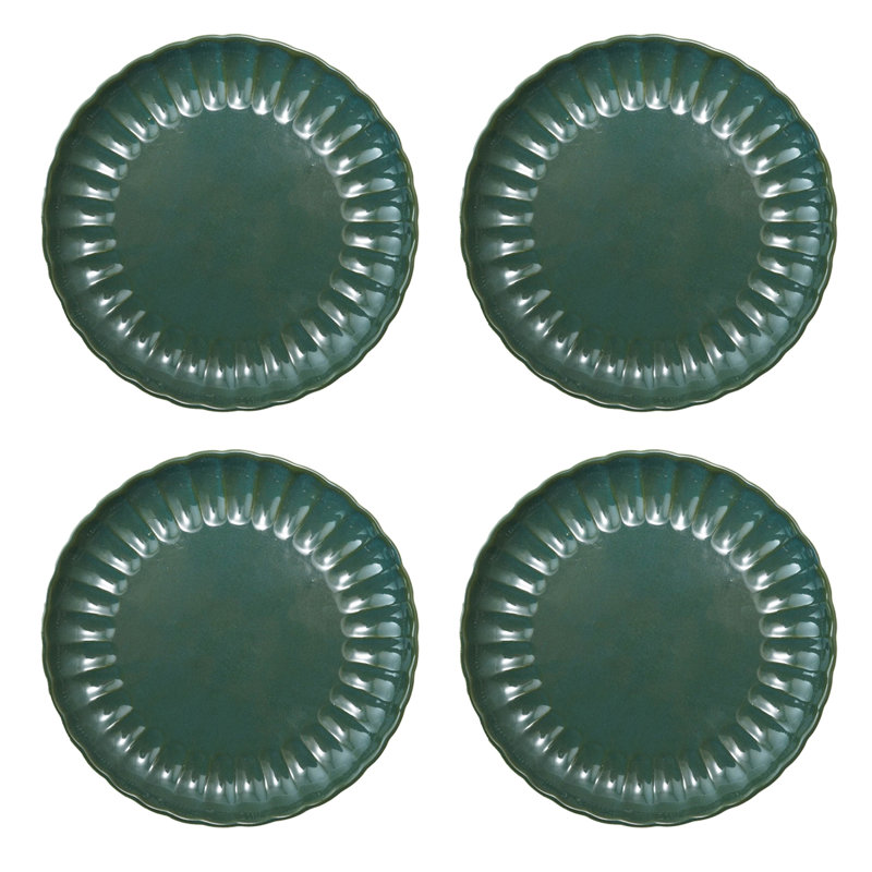 Round Stoneware Fluted Plate With Reactive Glaze, Green