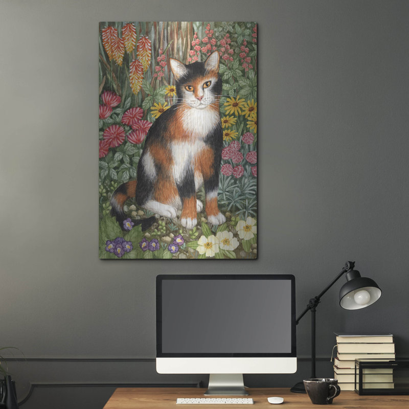  «Summer Tortoiseshell Cat» par Gale Pitt, art mural en métal, 24 po x 36 po