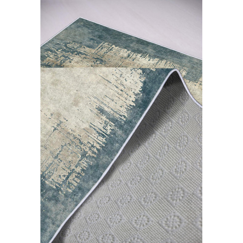 Eco-Friendly Area Rug, 100% Polyester, 47.2 x 70.9 inches | Antibacterial, Non-Slip PVC Dot Underside, 650 g/m², 0.2-inch Pile Height | Machine Washable, Digital Print, Blue Color | Perfect for Living Room & Bedroom Decor