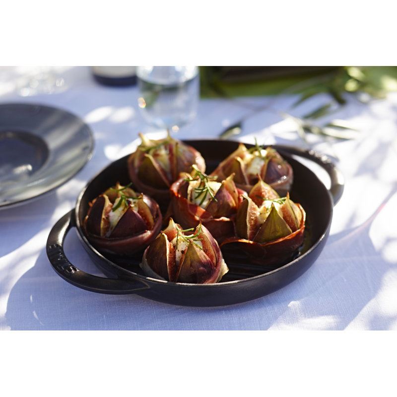 Staub 10.24 in. Cast Iron Round Grill Pan, Black Matte