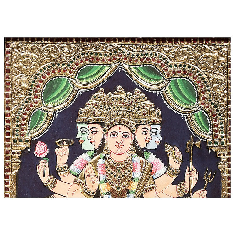 Déesse Gayatri Devi Tanjore, peinture | Couleurs traditionnelles avec or 24 carats | Structure en bois de teck