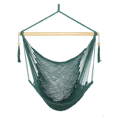 Hammock Chair with Spreader Bar,Caribbean Hammock Swing Chair,300 LBS Weight Capacity Rope Hanging Chair for Outdoor Indoor Garden Yard - Green