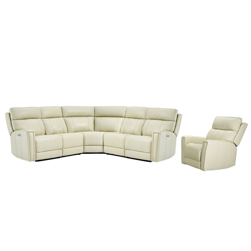 Un fauteuil modulaire inclinable électrique en cuir en forme de L et un fauteuil, Cuir véritable crème