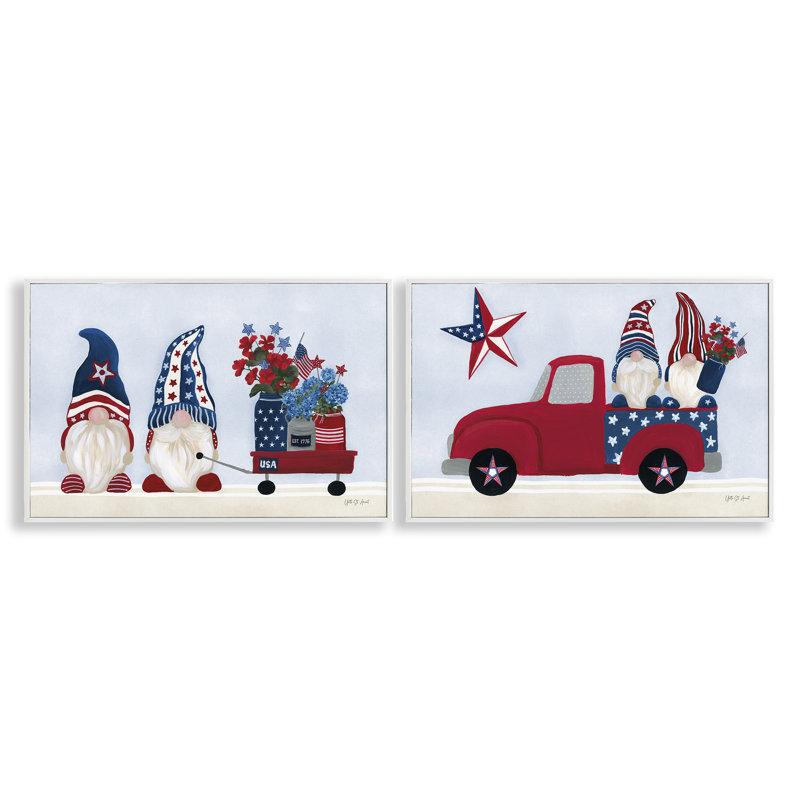  «Americana Florals & Gnomes» par PC, H 16 po x l 24 po, Estampe numérique encadrée blanc bord de mer