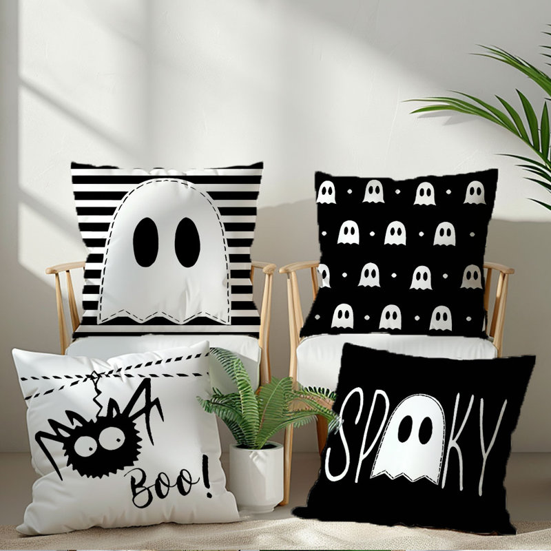 4 housses de coussin décoratives à motif fantôme