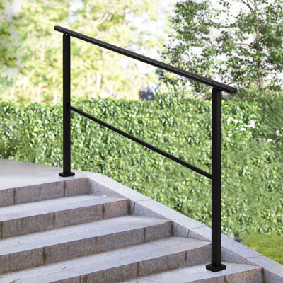 5-Step Outdoor Handrail for Stairs with Installation Kit, Metal Railing Fits 1-5 Steps, Exterior Safety Rail for Seniors/Concrete/Deck, Matte Black