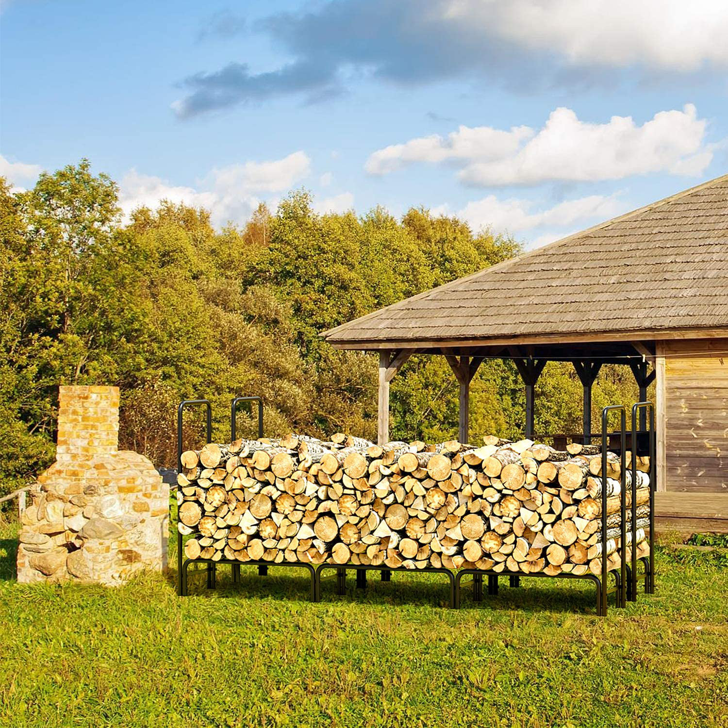 Compact Log Rack Sol 72 Outdoor™ Meaghan 94'' W x 15.5'' D Metal Log Rack & Reviews ...