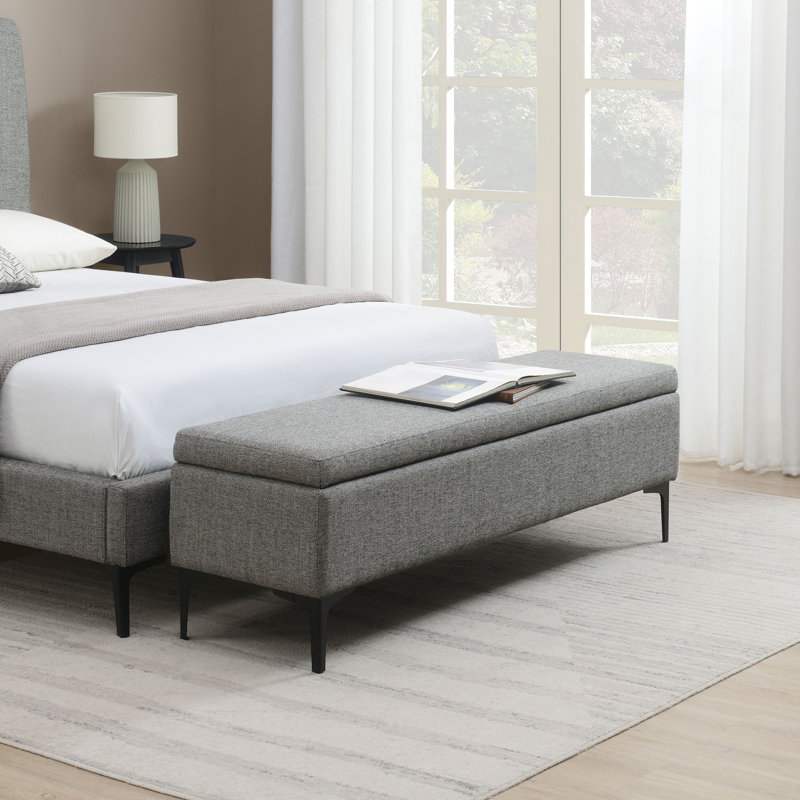 Banc de rangement rembourré 100% polyester Aquanette, gris, H 19,5 po x l 60 po x P 17,8 po