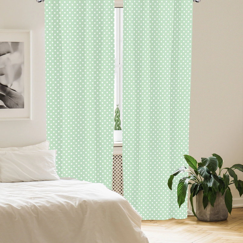 Mint Green and White Polka Dot Light Filtering Rod Pocket Curtain Panels