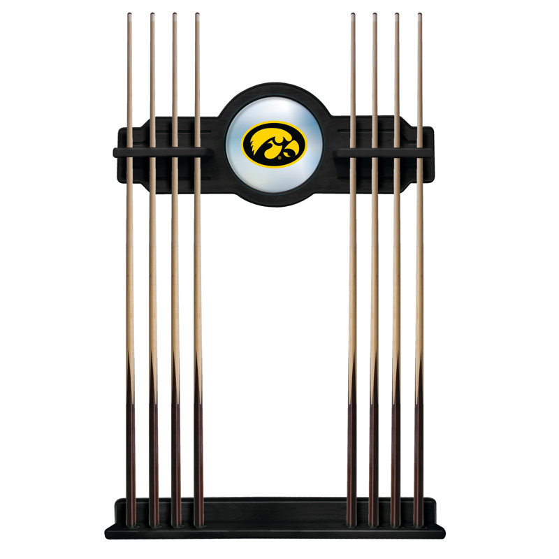 Holland Bar Stool Wood Pool Cue Rack, Black, Iowa Hawkeyes