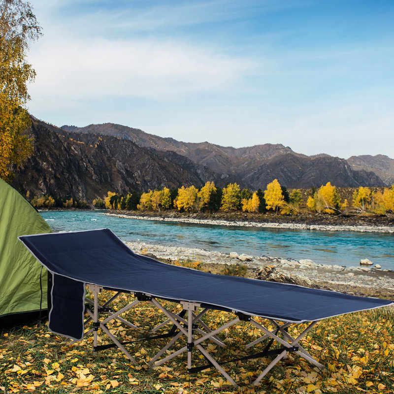 Lit pliant pour adultes - capacité de charge de 330 lb, bleu. Lit de voyage portatif, voyage, camp et vacances. Unité de camping pour adultes pliable avec compartiment latéral. Eau