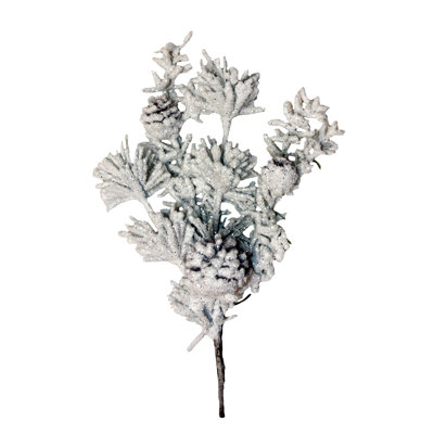 12" Artificial Snowy Pine Branch Christmas Pick