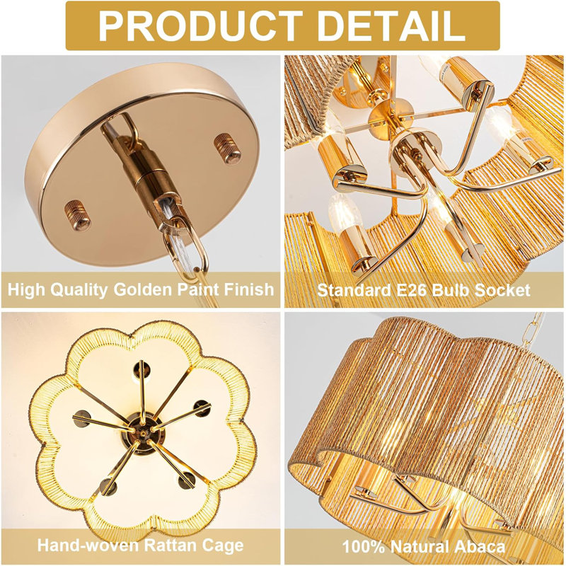 Convertible Linear-Woven Rattan Ceiling Light - Dimmable Flush Mount/Pendant With Adjustable Chain And Rod For Kitchen Island & Dining Room