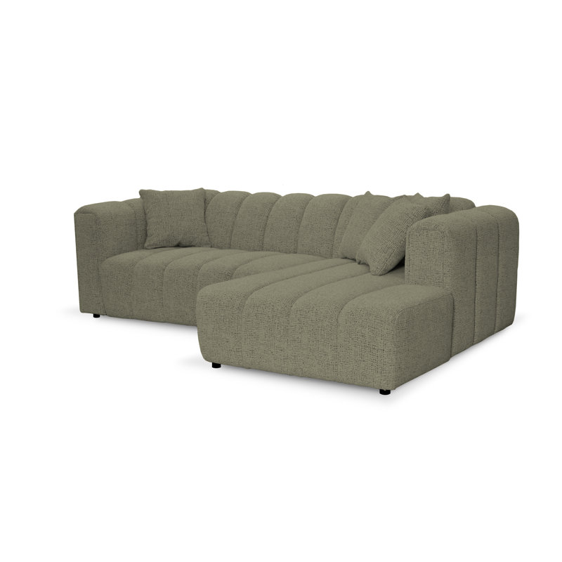 3 Seater Corner Sofa, Polyester - Olive, Right Hand Facing